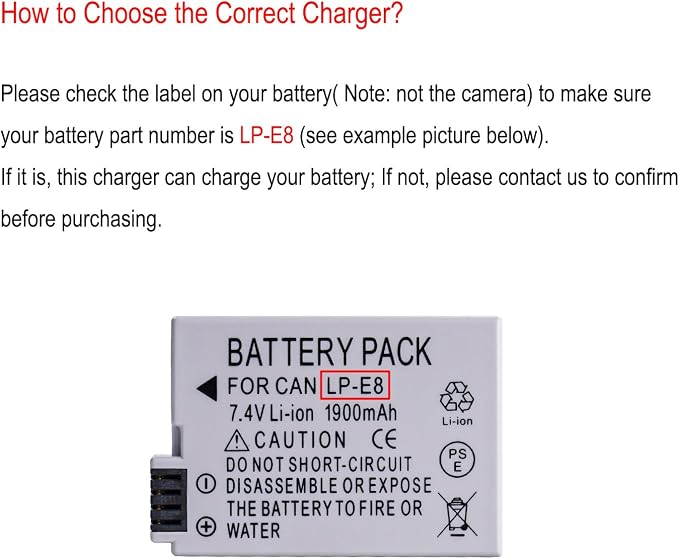 LP-E8 Battery Charger for Canon LC-E8, Canon EOS Rebel T2i, Kiss X4, X7i - Image 2