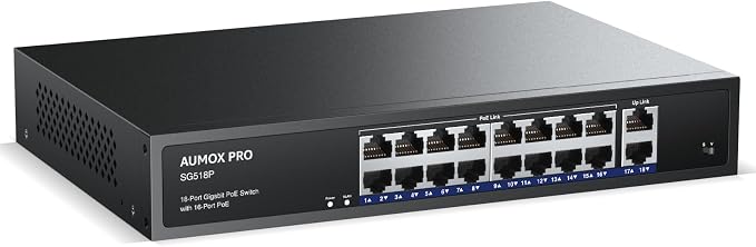 16 Port Gigabit PoE Switch, AUMOX PRO SG518P 18 Ethernet Unmanaged PoE by AUMOXPRO