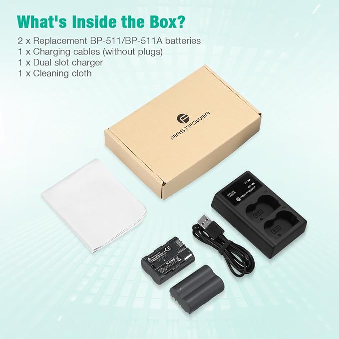 FirstPower BP-511 BP-511a Battery 2-Pack 2200mAh and Dual USB Charger - Image 7