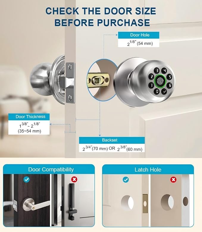 KLLOQUE Fingerprint Door Lock, Smart Fingerprint Door Knob - Image 4