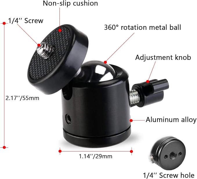 Universal 1/4" Swivel Mini Ball Head Screw Tripod Mount（2 Pack）, EszkozTA360 - Image 2