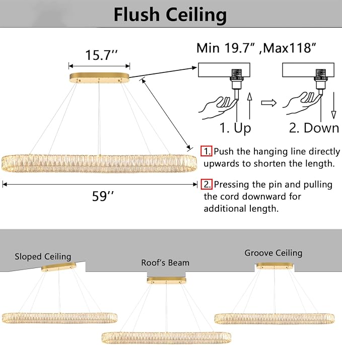 HAIXIANG Crystal 59 Inch Long Chandelier Modern Dimmable LED Chandeliers - Image 2