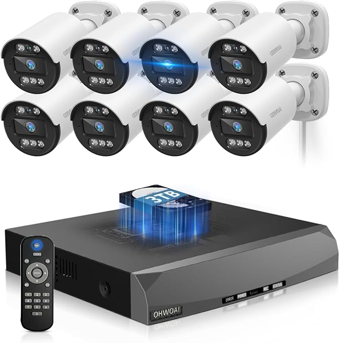 Two-Way Audio PoE Security Camera System Outdoor, 5MP Wired Cameras by OHWOAI