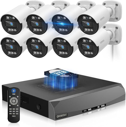 Two-Way Audio PoE Security Camera System Outdoor, 5MP Wired Cameras by OHWOAI
