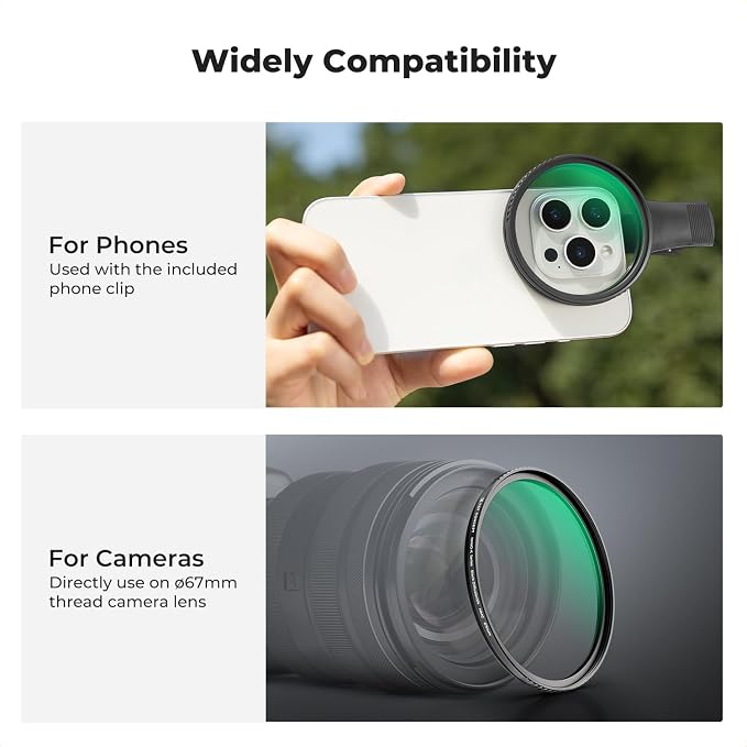 K&F CONCEPT 67mm Clip-on Black Diffusion 1/4 Phone Camera Lens Filter Kit - Image 6