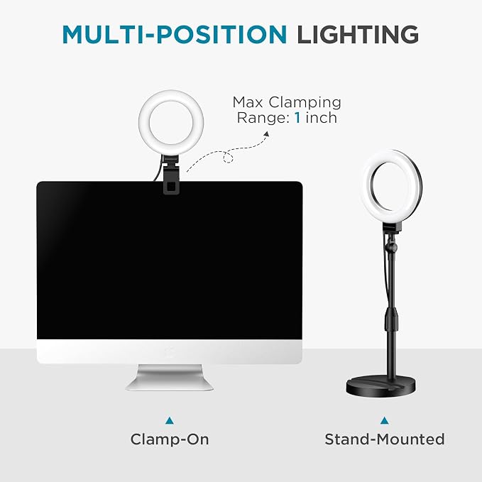 InnoGear Ring Light with Stand for Desk Computer 60 LED Streaming Lighting | on - Image 3