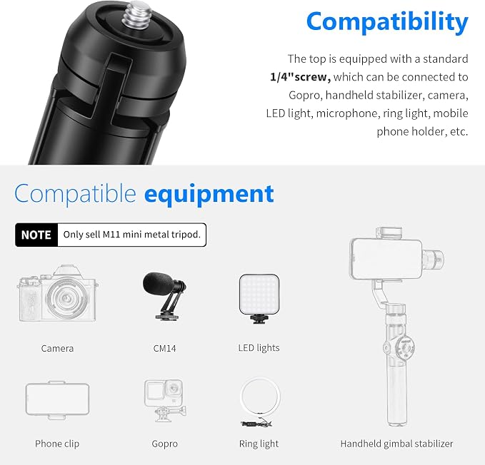 NEEWER Mini Metal Tripod, Table Stand, Desktop Compact Tripod Compatible - Image 3