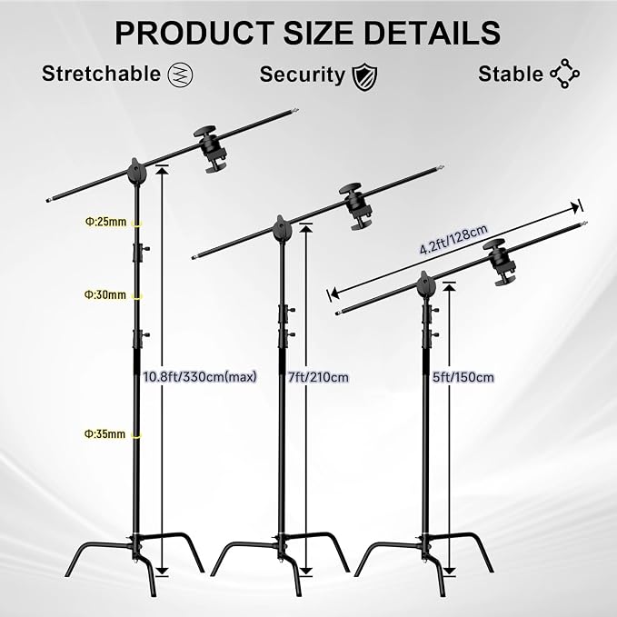 C Stand with Boom Arm, Photography Light Stand Kit - Image 3