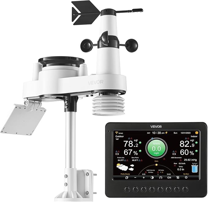 VEVOR 7-in-1 Wi-Fi Weather Station, 7-Inch TFT Display, Wireless Solar Powered - Image 13