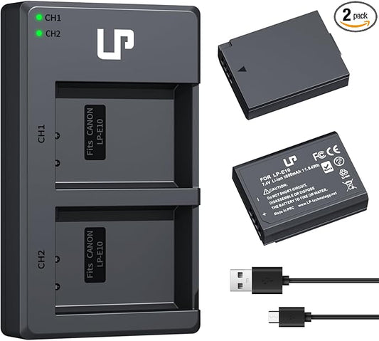 LP LP-E10 Battery Charger Pack, 1600mAh 2-Pack Battery & Dual Slot Charger by LP