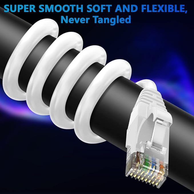 Adoreen Cat 6 Ethernet Cable 200 Ft-White, Outdoor & Indoor Snagless Long Round - Image 2