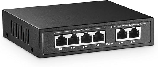 6 Port Mini PoE Switch with 4 PoE+, 2 Uplink, 10/100Mbps Ethernet, 65W by YuLinca