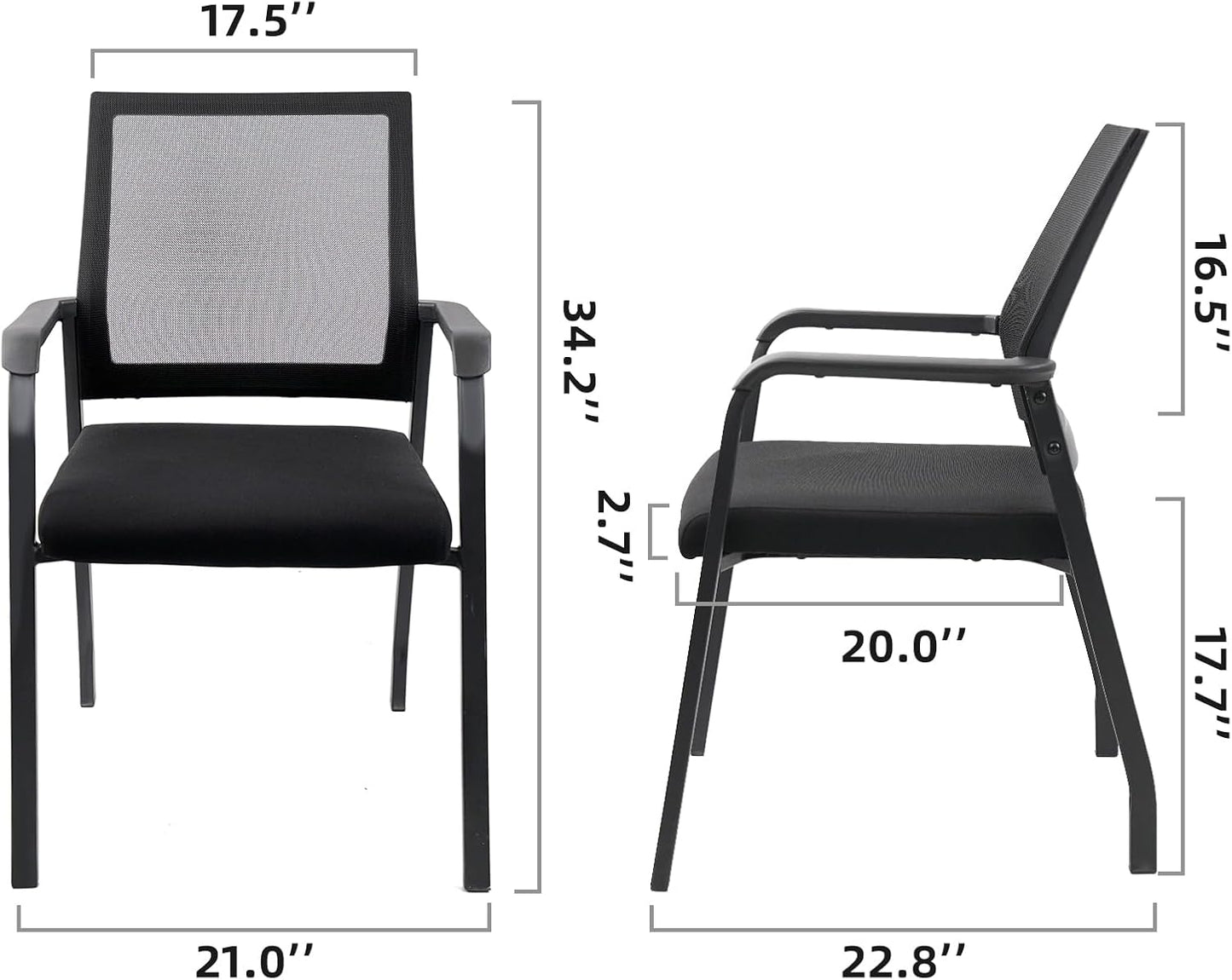 Desk Chair No Wheels, Arm Chair with Ergonomic Lumbar Support and Thickened Seats Cushion, Waiting Room Chairs for Office School Church Guest Reception, 2 Pack Black