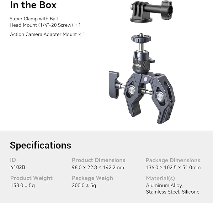 SMALLRIG Camera Mount Clamp, Gopro Motorcycle and Bike Handlebar Mount Kit - Image 7