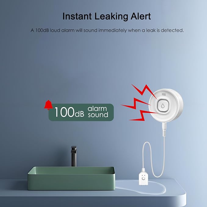 Wi-Fi Water Leak Detector, 100dB Adjustable Audio Alarm Sensor, Sensitive Leak - Image 4