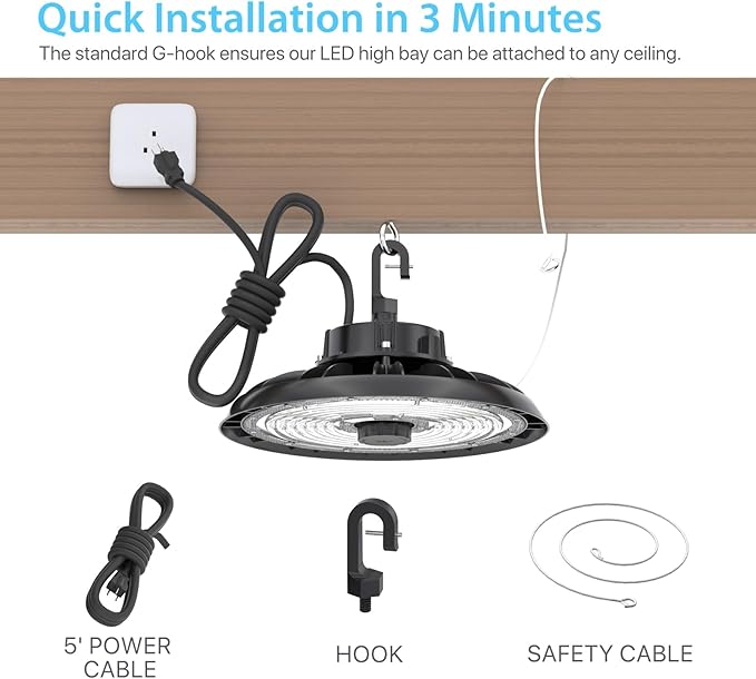 HYPERLITE 150W Smart High Bay LED Shop Lights 4pack, 140LM/W 5000K LED High Bay - Image 6
