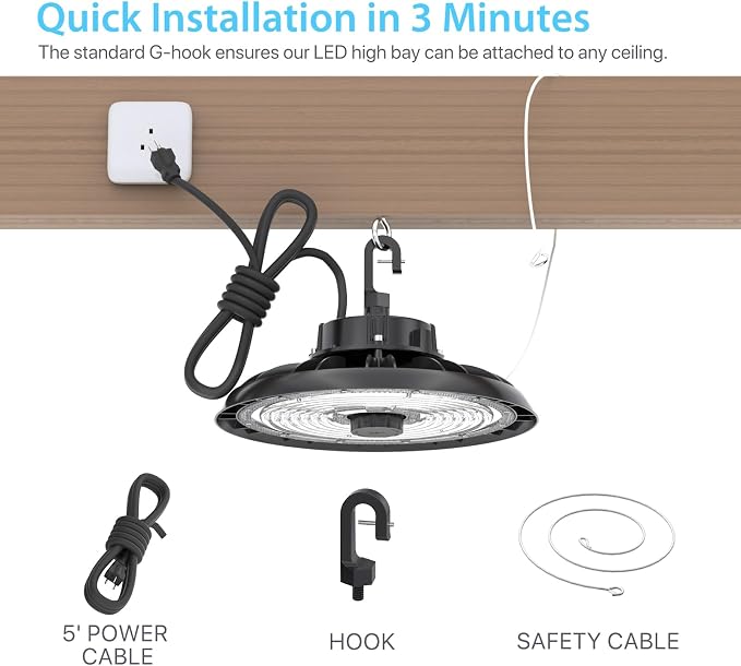 HYPERLITE 150W Smart High Bay LED Shop Lights 2pack, 140LM/W 5000K LED High Bay - Image 6