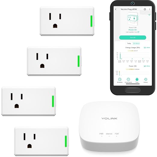 YoLink Smart Energy Plug 15A – 4-Pack, 1/4 Mile LoRa Range, High-Power Devices by YoLink