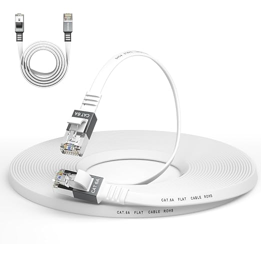 Cat 6a Ethernet Cable 100 Ft, Durable Flat Internet Network LAN Cable by Smolink