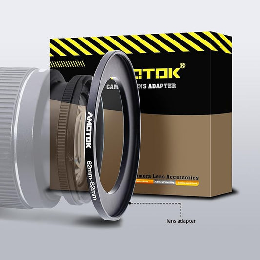 62mm Lens to 82mm Camera Lens Adapter, 62mm to 82mm Filter Step-up Ring Adapter by AMOTOK