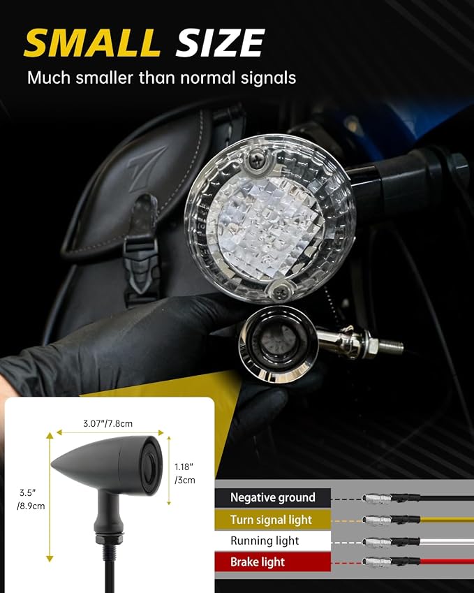 TSUNG Universal Motorcycle LED Turn Signals Lights Small Bullet Front Rear - Image 7