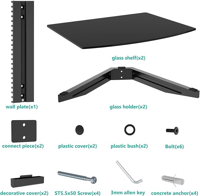 WALI Floating TV Shelf, 2 Tier Glass Projector Shelf - Image 9