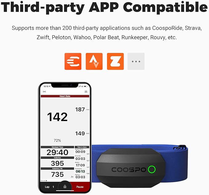 COOSPO Bluetooth Heart Rate Monitor Chest Strap H808S, ANT+ BLE HR Monitor Chest - Image 3