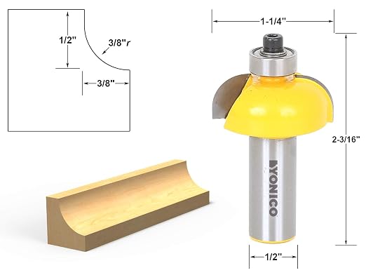YONICO Cove Router Bits Edge Forming 3/8-Inch Radius 1/2-Inch Shank 13154 - Image 2