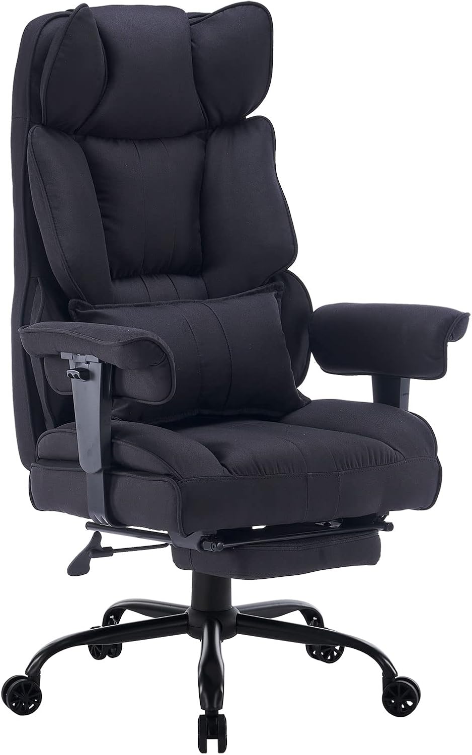 Efomao Big and Tall Office Chair 400 lb Weight Capacity, High Back Executive Office Chair with Foot Rest, Fabric Computer Chair for Back Pain Relief, Black