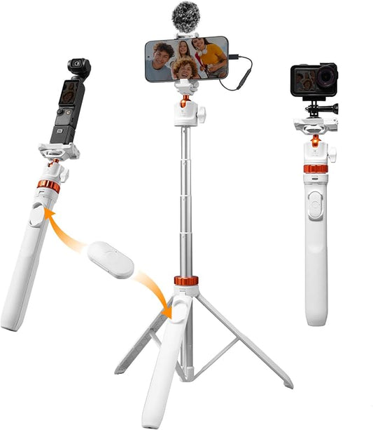 K&F CONCEPT MS08 62'' Selfie Stick Tripod, 2-in-1 Extendable White Phone Tripod by KFCONCEPT