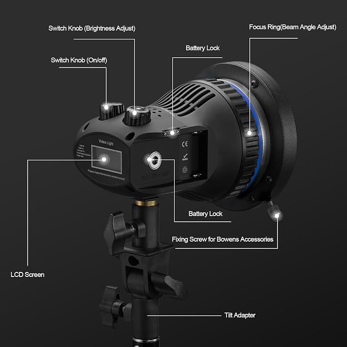 Wellmaking 80W Portable LED Light Continuous Light COB Spotlight Video Light - Image 2
