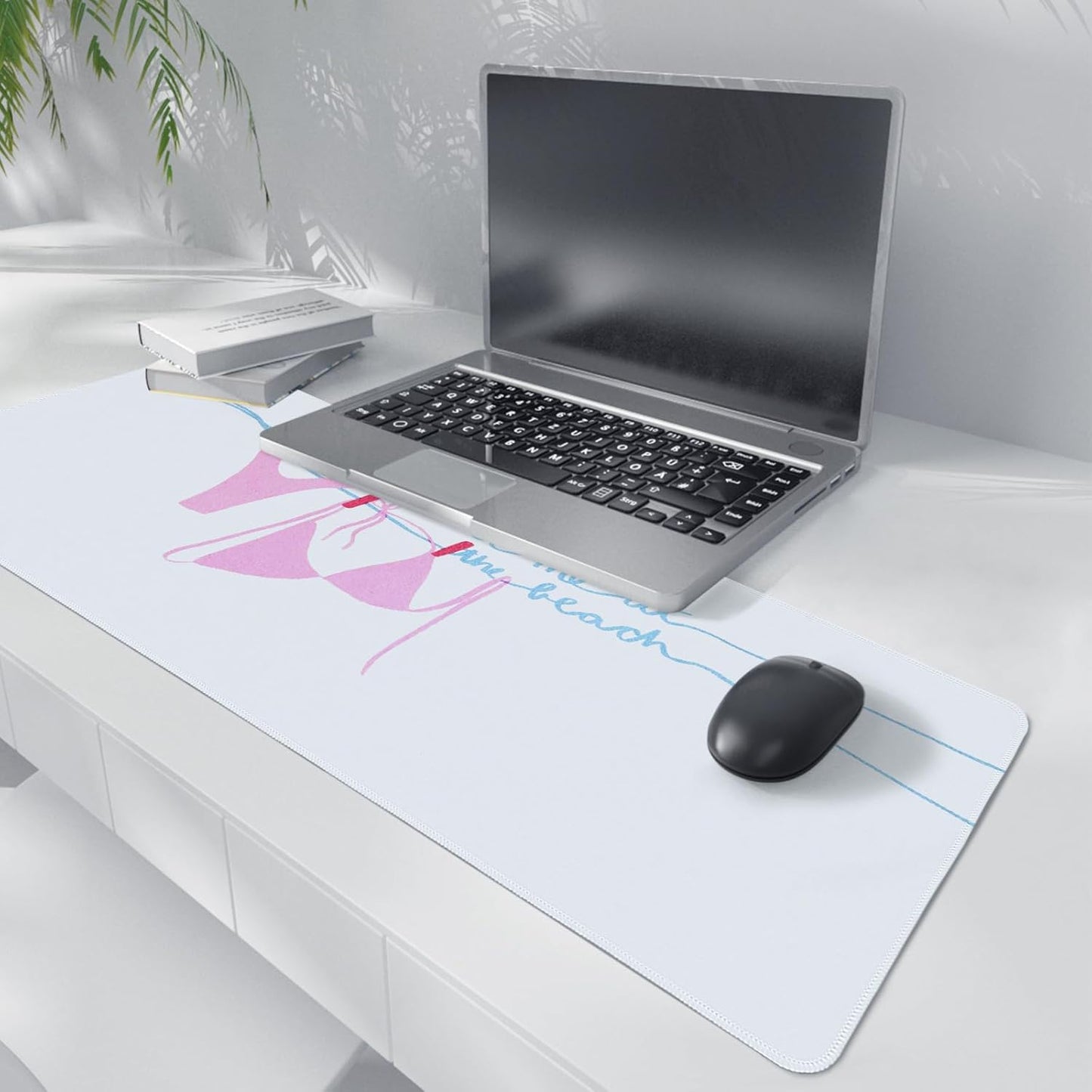 Pink Sexy Bikini Mouse Pad,Pink Girly Ocean Beach Themed Mouse Pads,XL Large Coastal Ocean Desk Mat,Meet Me at The Beach,Preppy Girly Summer Desktop Decor Art,Gifts for Girls,31.5x11.8 Inch