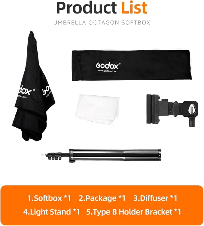 Godox Photo Studio 80cm 31.5in Portable Octagon Umbrella Softbox, 190cm Light - Image 3