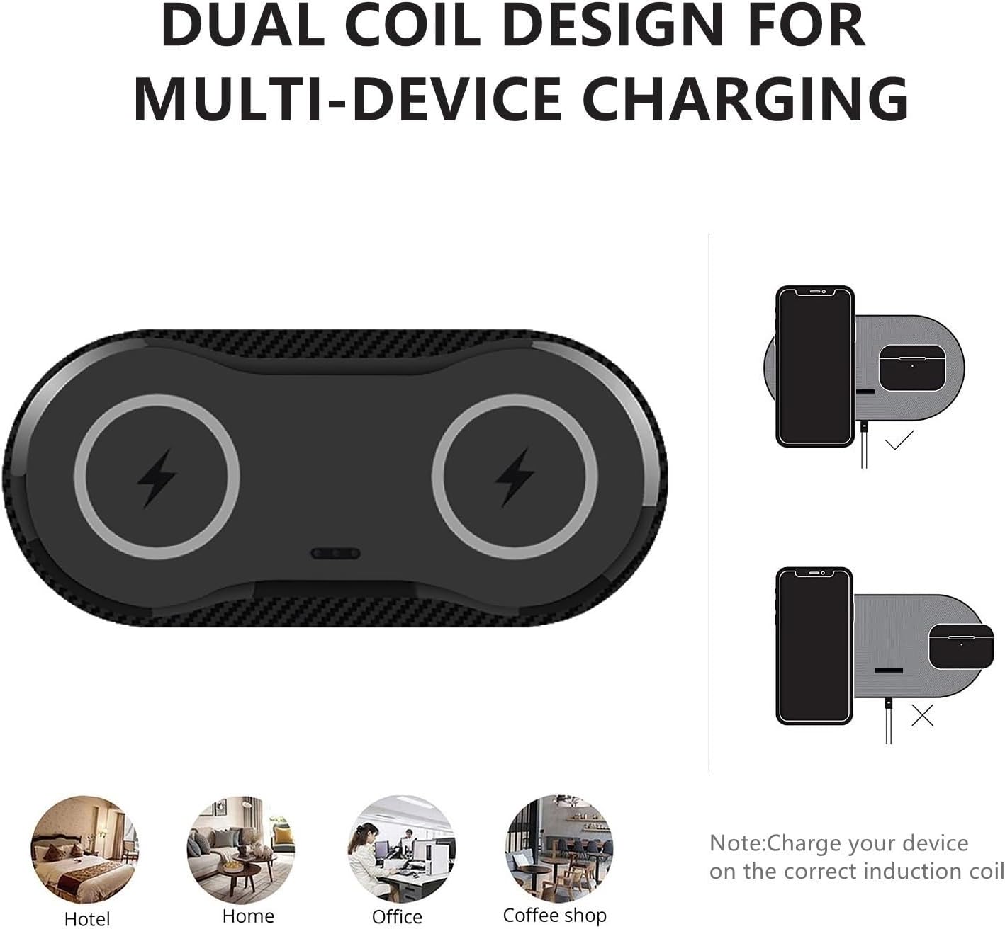 40W Wireless Charging Pad, Dual 20W Fast Wireless Charging Mat for iPhone 16 15 14 13 12 11/SE/X/XS,Apple Airpods 4/3/Pro,15W Wireless Charger Station for Samsung Galaxy/Note/Bud+ (Black)