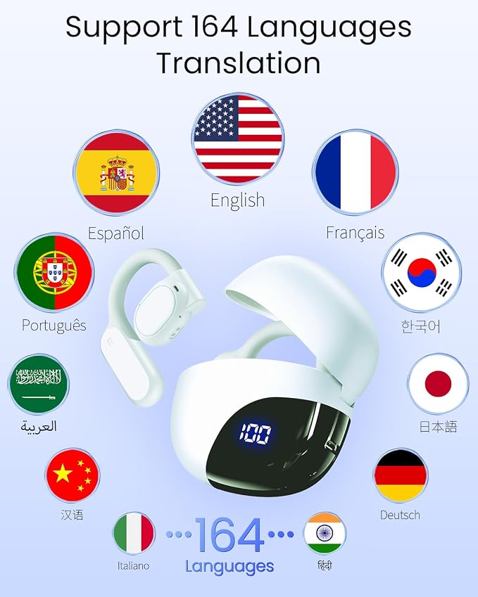 AI Translation Earbuds Real Time 164 Languages 80H Playtime Translator Ear Buds - Image 2
