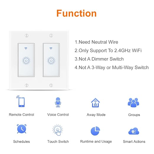 Smart Switch4 Pack, Double Smart Light Switch, Milfra in-Wall WiFi Smart Switch - Image 4