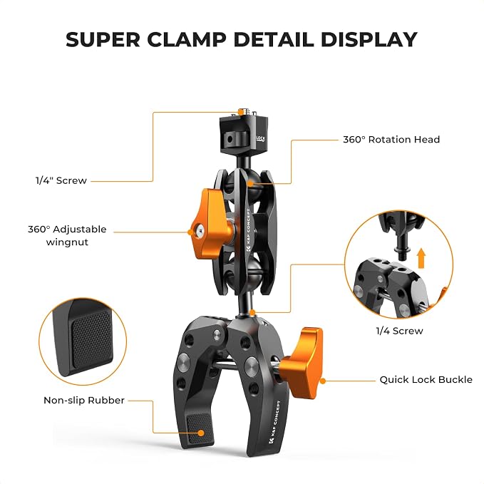 K&F CONCEPT Camera Clamp Mount, Super Clamp Mount Magic Arm - Image 5