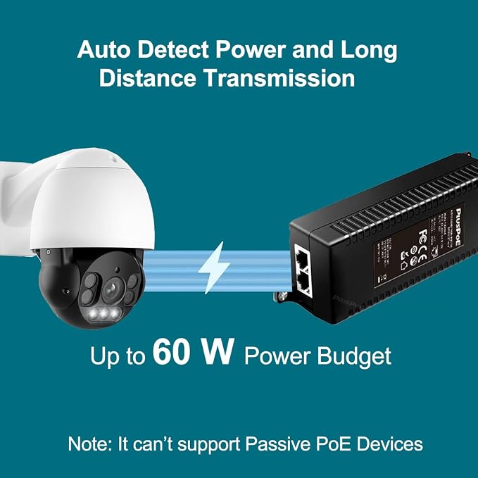 60W Gigabit PoE++ Injector, IEEE 802.3af/at/bt Compliant, 10/100/1000Mbps High - Image 2