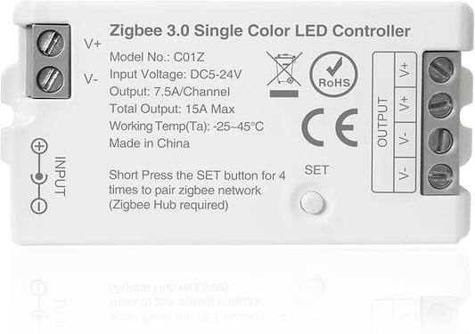 Tuya Zigbee 3.0 Single Color LED Strip Controller PWM Dimmer 2 Pin V+ V- DC 5V by TUNICHX