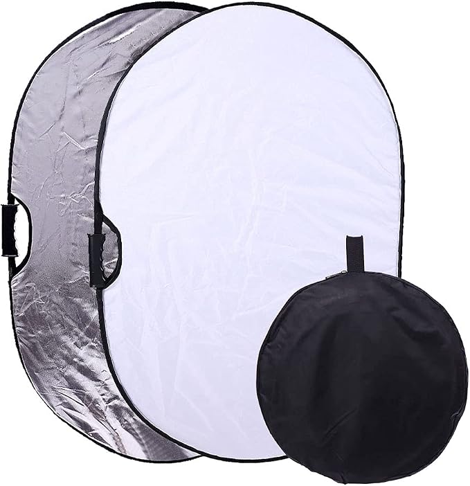 Portable Photography Silver and White Reflector Collapsible 2-in-1 Oval by TRUMAGINE