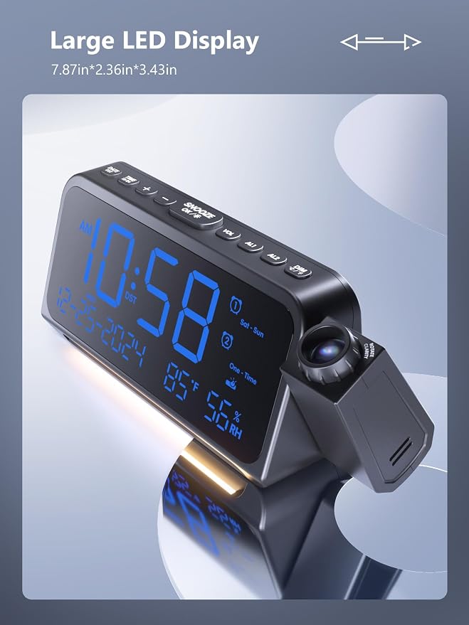 OnLyee Projection Clock for Bedroom Ceiling, Alarm Clock for Heavy Sleepers | - Image 7