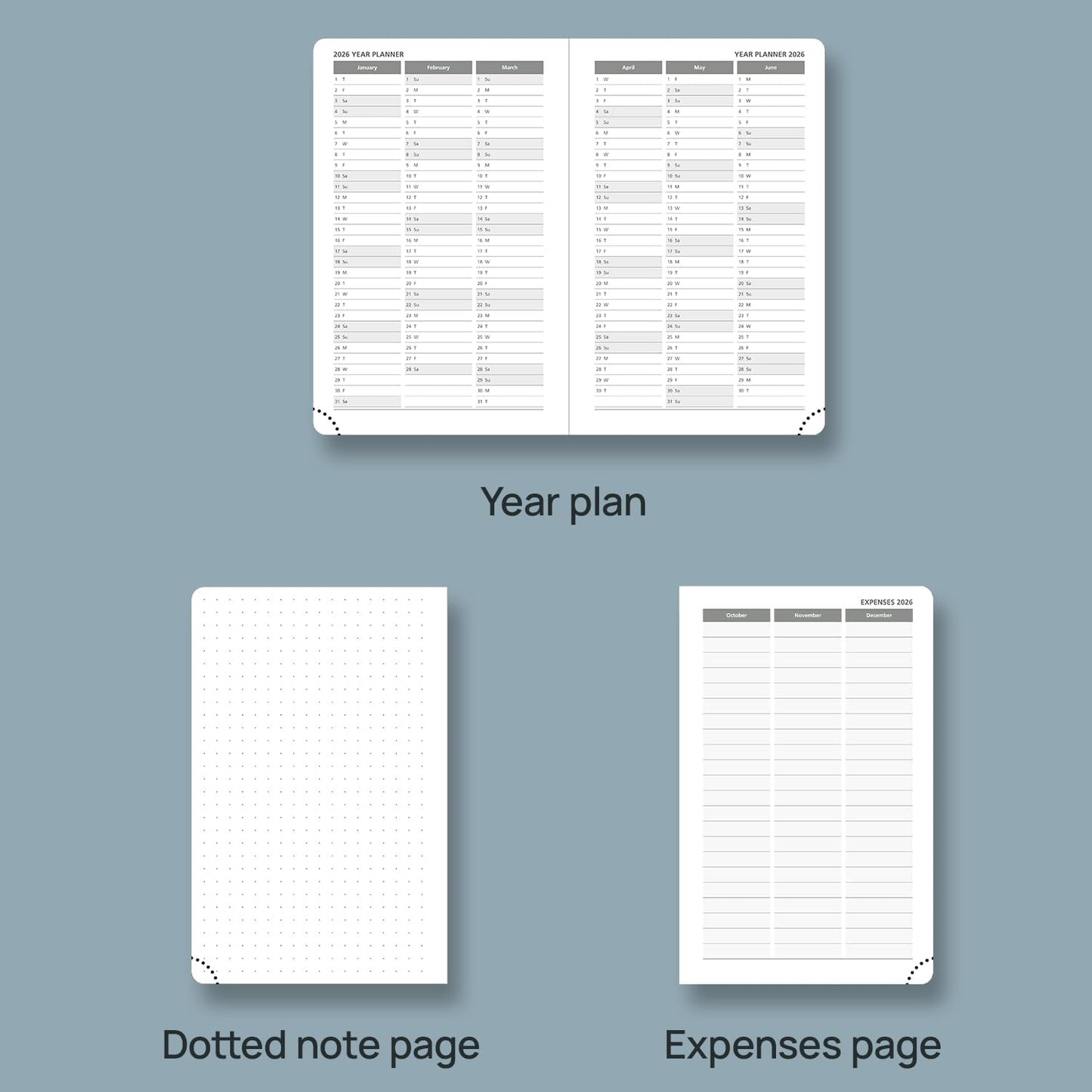 POPRUN Weekly Planner 2026 Calendar (Pocket 4'' x 6.25'') 12 Months Notebook with Horizontal Layout, Leather Hardcover, Inner Pocket, 100GSM Thick Paper, Pen Holder TJ - Navy Blue