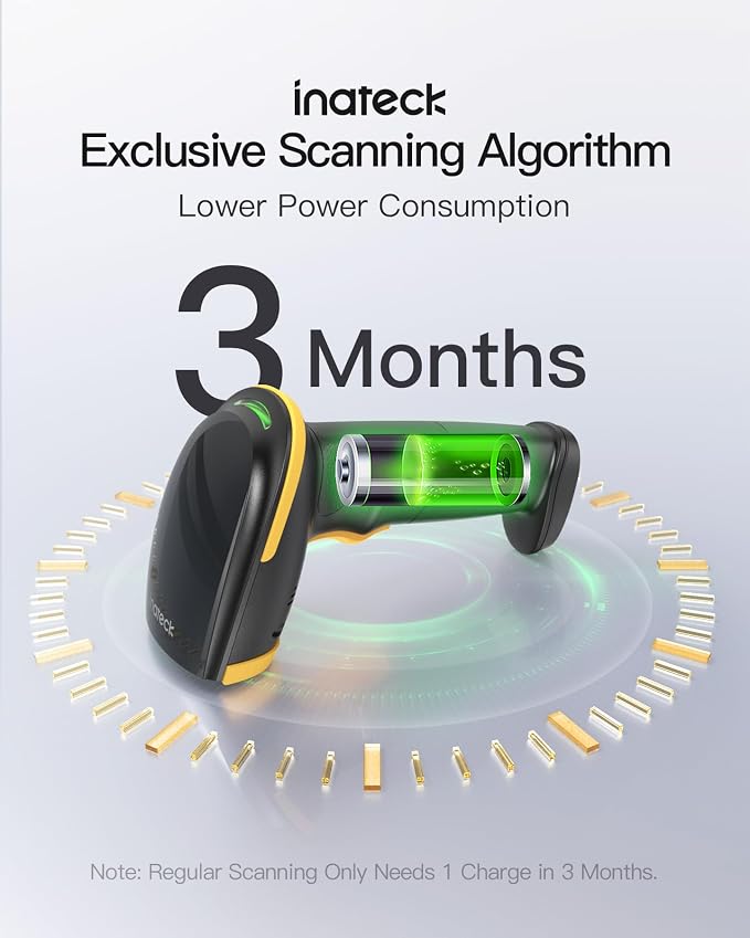 Inateck Wireless Barcode Scanner, 1D USB Barcode Reader Handheld, 2000mAh - Image 3