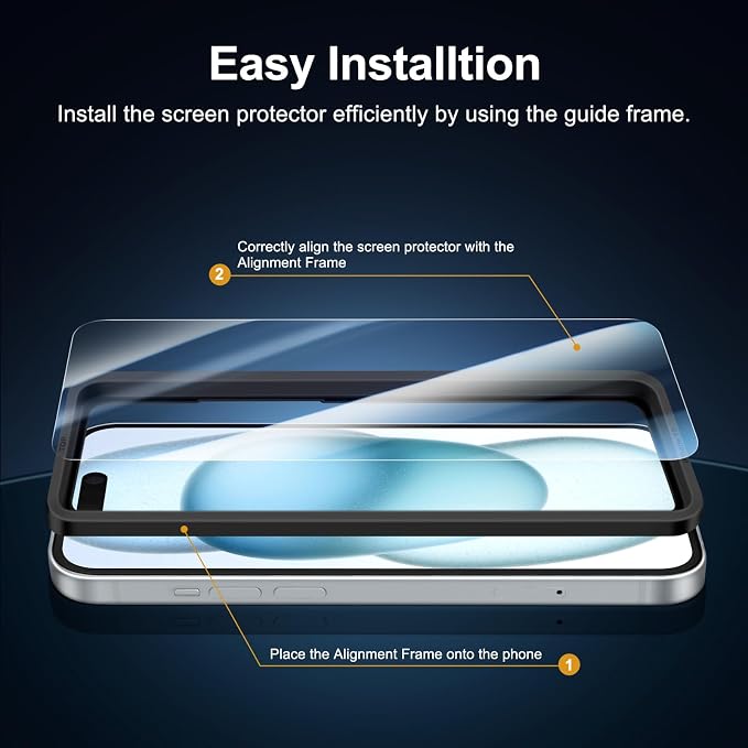 NEW'C 3x for iPhone 15 Screen Protector+ 3x Camera Lens Protector, Sensor - Image 3