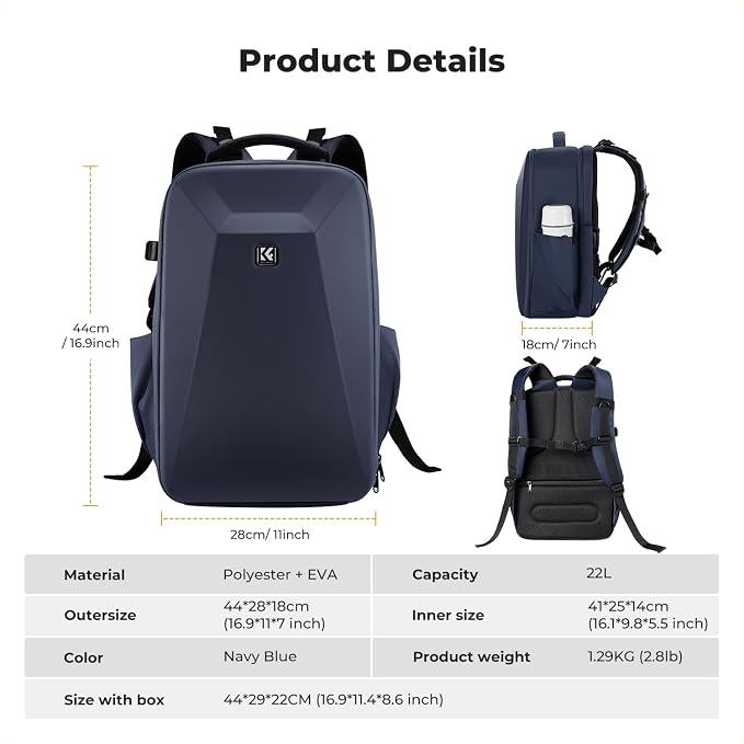 K&F CONCEPT Camera Backpack, Hardshell Photography DSLR Camera Bag - Image 7