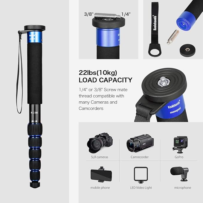 Koolehaoda 6-Section Monopod Compact Portable Photography Aluminum Alloy Unipod - Image 2