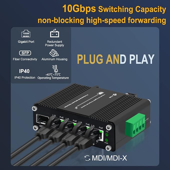 Industrial Gigabit 4 Ports PoE Ethernet Switch PoE+ Fiber Switch - Image 5