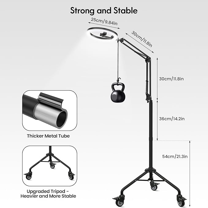 LUXSURE Tripod for iPhone with Ring Light, Overhead Camera Mount with Casters - Image 6