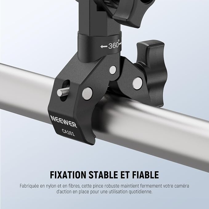 NEEWER Motorcycle Bike Handlebar Clamp Mount, Heavy Duty Clip Holder, 1/4" - Image 5