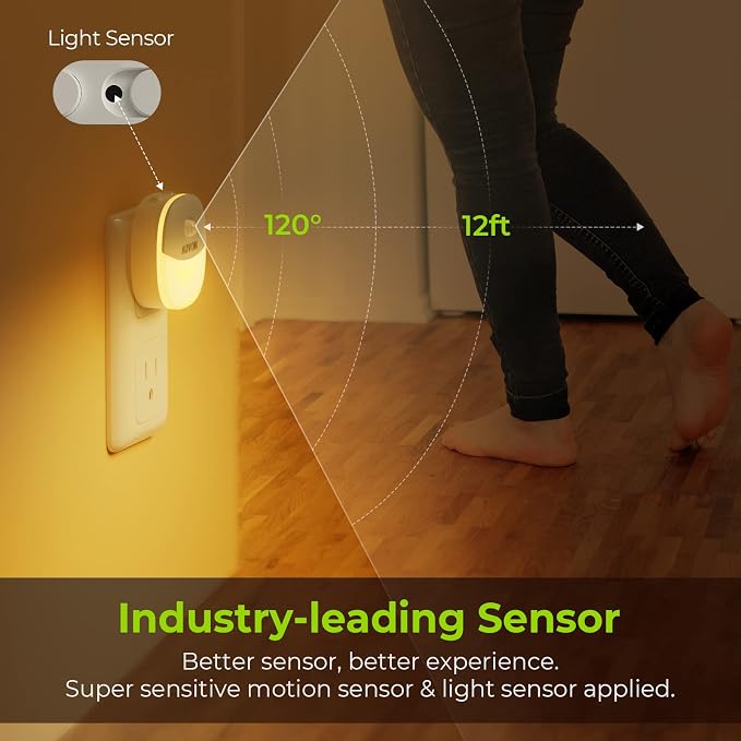 AUVON Plug in Night Light with Motion Sensor and Dusk to Dawn Sensor, Mini Warm - Image 3